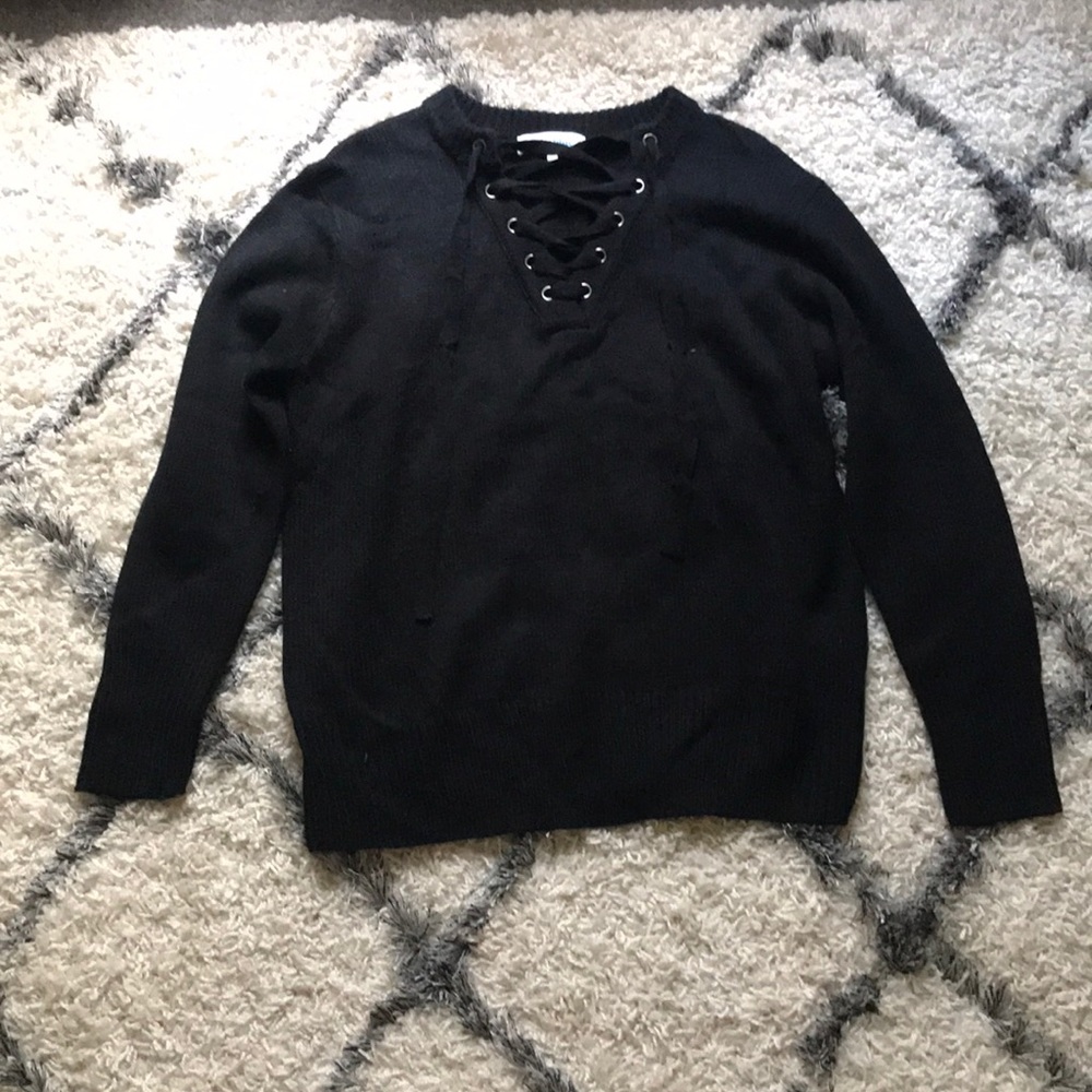 Black lace up sweater